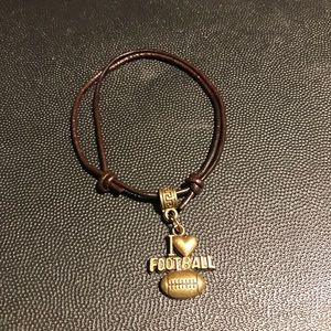 I Love Football Brown Unisex Leather Bangle